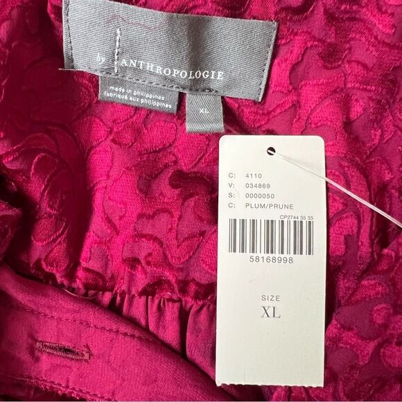 Anthropologie Burgundy Burnout Floral Velvet Buttondown Shirt Size XL NWT - Picture 11 of 12